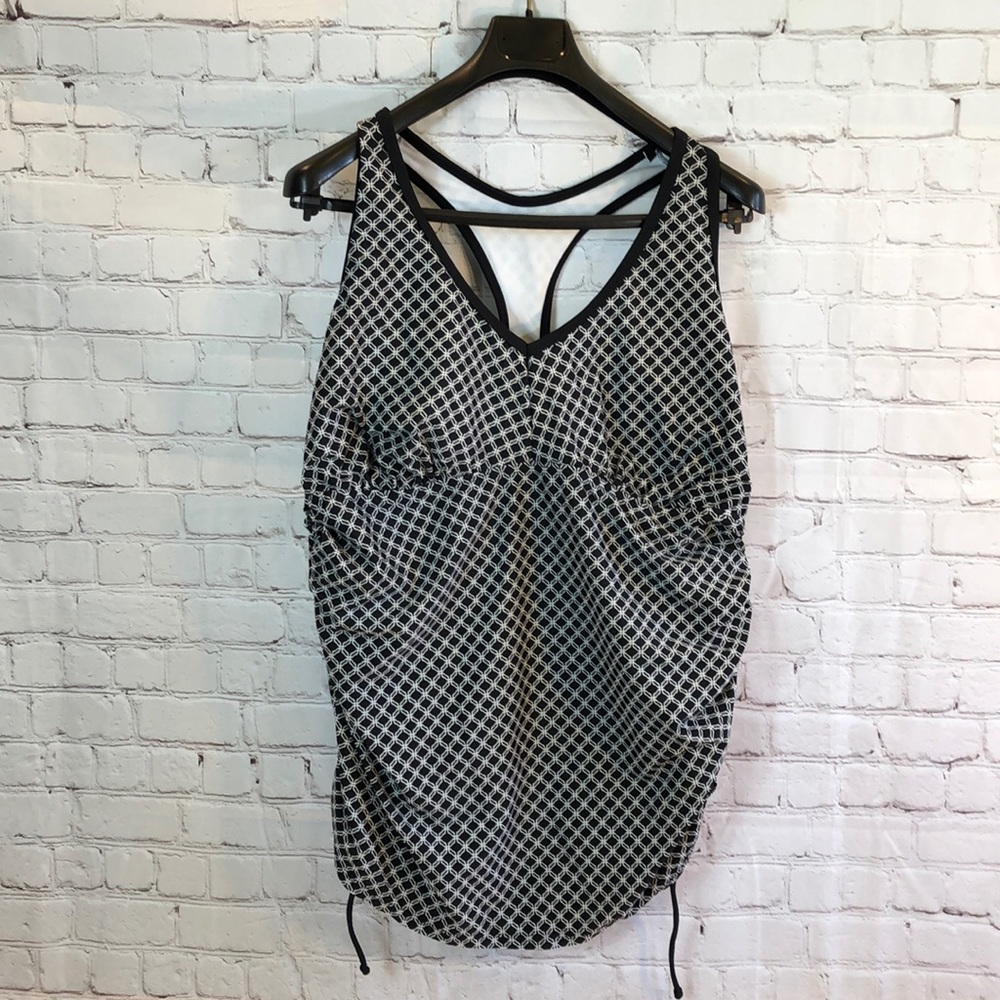 Liz Lange Ruched Tankini Top Black White Checks XXL
